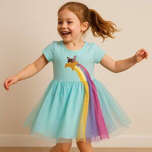 Wonder Nation Rainbow Tulle Tutu Dress Short Sleeve Round Neck Size S 6-6X